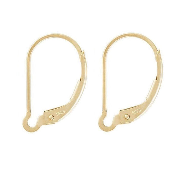 10pcs 925 Sterling Silver Interchangeable Leverback Earring Hooks, Real 18K Yellow Gold Plated, 17mm, SS7-2