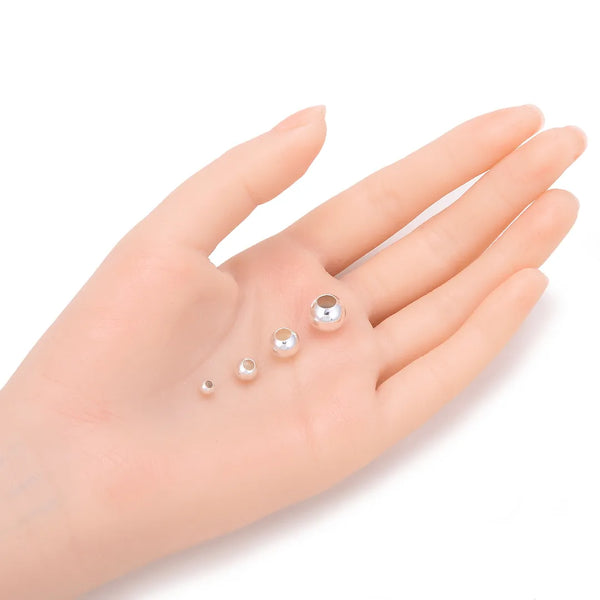 100pcs Large Hole Round Beads, Silver Plated, Size Selections: 4mm/6mm/8mm/10mm