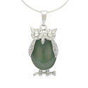 1pc Natural Green Aventurine Gemstone Owl Pendant Necklace, 18 Inch Surgical Stainless Steel Chain, GGP-G5