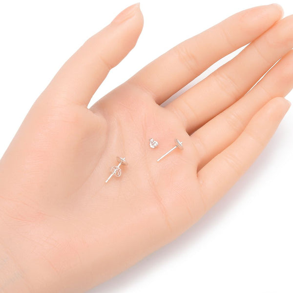 5 Pairs 925 Sterling Silver Earring Posts, Glue In Pearl Cup, 0.9mm/19 Gauge Pin, 10pcs Earring Backs, Cup Size Selections:3mm/4mm/6mm/8mm