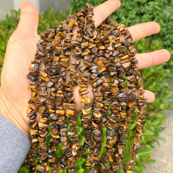 Natural Golden Yellow Tigers Eye Gemstones Chip Beads, Free Form, 5mm-8mm, Hole ID 1mm, 1 Strand/31 Inch, GZ1-7