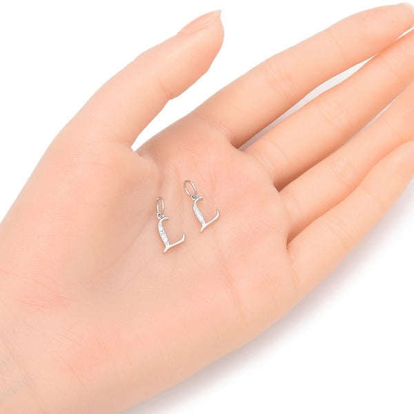 1pc 925 Sterling Silver Letter L Charm, Tarnish Resistant Rhodium Plated, Cubic Zirconia CZ Name Initial Pendant Drop,SSP-C12