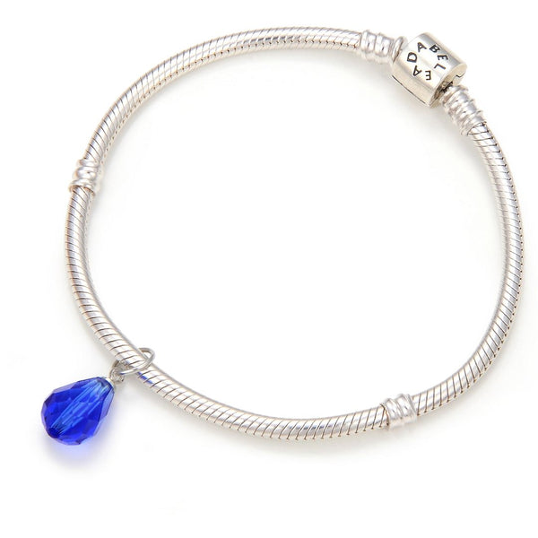 5pcs September Birthstone Charm Drops, 10mm Sapphire Blue Austrian Teardrop Crystal Beads, Sterling Silver Plated Open Jump Rings, BR6-9