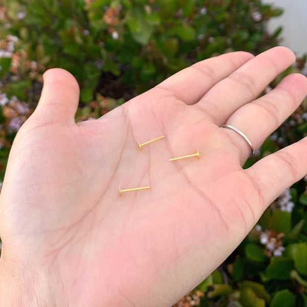 10 Pairs 925 Sterling Silver Earring Posts, Real 18K Yellow Gold Plated, Glue On Flat Board, 20pcs Plastic Earring Backs, Flat Board Selections: 3/4/6/8mm