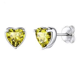 1 Pair 925 Sterling Silver August Green Love Heart Birthstone Stud Earrings, 6mm/0.84 Carat Cubic Zirconia CZ Created Peridot Stone, SSE79-8