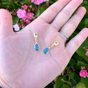 2pcs Clip On Dangle March Aquamarine Blue Birthstone Charm Drops, Tarnish Resistant, 18K Yellow Gold Plated Lobster Clasp, BL8-3