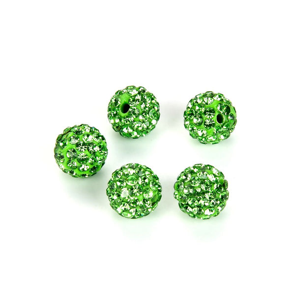 25pcs Adabele Grade A Suncatcher Crystal Rhinestone Pave Polymer Clay Beads, Peridot Green, Size Selections: 8mm/10mm/12mm