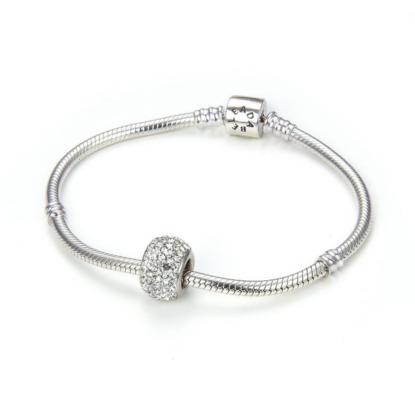 1pc 925 Sterling Silver April Diamond Clear Birthstone Bead Charm, 12.5x7.5mm, Hole ID 4.8mm, Fit Pandora All Other Bracelets, EC684-4