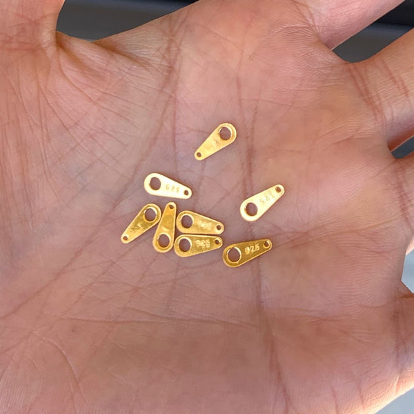 20pcs Real Yellow Gold Plated Sterling Silver Teardrop Chain End Tab, Quality Tags, 8.5mm, Small, SS329-2