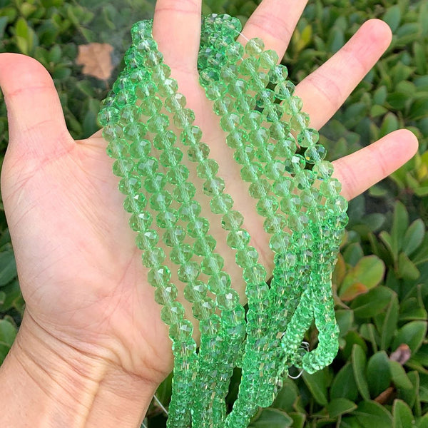 140pcs Creative Club Faceted Rondelle Crystal Glass Beads, Peridot Green, 8x6mm, Hole ID 1.1mm, CCR816