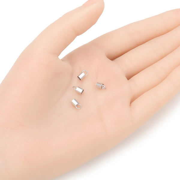 20pcs 925 Sterling Silver Crimp End Caps, Tarnish Resistant Rhodium Plated, Cord End Caps, Hole ID Selections: 1.5mm/2mm/2.5mm/3mm