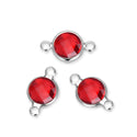10pcs Grade A January Red Birthstone Links, Sterling Silver Plated Brass, Size Selections: 6mm/8mm