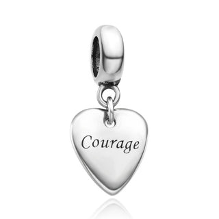 Real 925 Sterling Silver Courage Love Heart Bead Charm Pendant