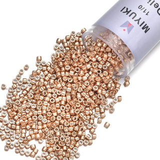 30g Miyuki Delica 11/0 Seed Beads, Opaque Galvanized Apricot Gold DB411