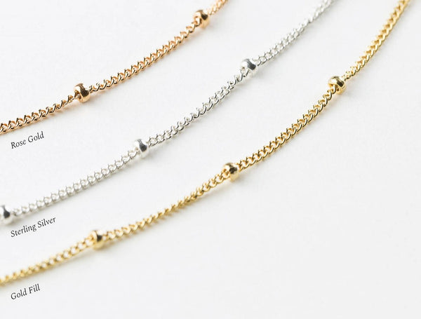 1pc 925 Sterling Silver 1.85mm Bead Station Curb Chain Bracelet, Length Selections: 6.5 inch/7 inch/7.5 inch/8 inch