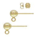 40pcs Tarnish Resistant Ball Earring Posts, Closed Ring, with 40pcs Earring Backs, 18K Yellow Gold Plated Brass, Ball Size Selections: 3mm/4mm/5mm