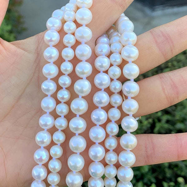 Natural Grade AAA+ Round White Cultured Freshwater Pearl Necklace, 6-7mm Pearl Strand, Length Selections: 16 inch/18 Inch
