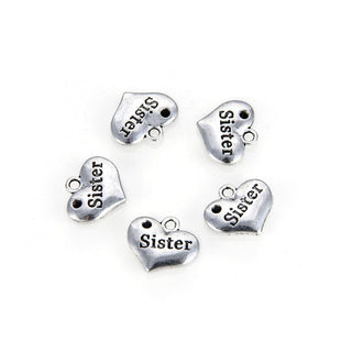 20pcs Best Sister Heart Charms, 14.2mm Double Sided Heart Drop Pendants, Antique Silver, MC-D4