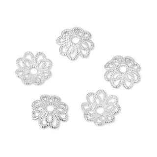 20pcs 925 Sterling Silver Textured Flower Round Bead Caps, Bead End Caps, 7.3mm, Hole ID 1mm, SS232-1