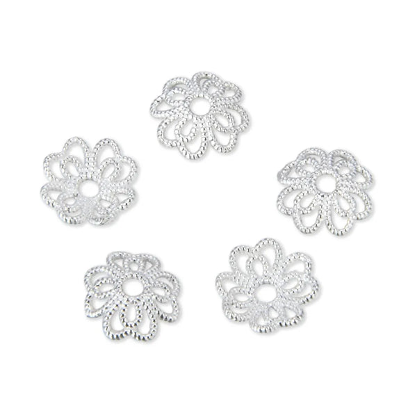 20pcs 925 Sterling Silver Textured Flower Round Bead Caps, Bead End Caps, 7.3mm, Hole ID 1mm, SS232-1