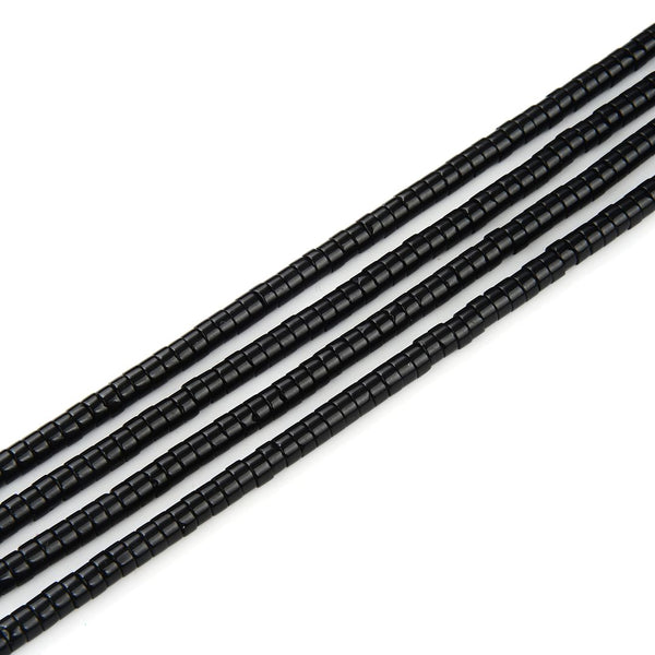 Natural Black Quartz Gemstone Heishi Tube Rondelle Beads, 4x2mm/Small, Hole ID 0.9mm, 14.5 Inch/1 Strand, GH-C5