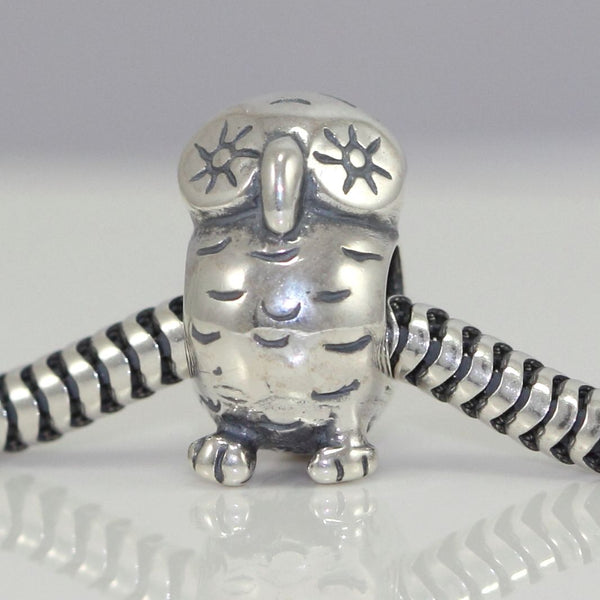1pc Cute Real Solid Sterling Silver Owl Charm Bead, Compatible with Pandora All Other Charm Bracelets, EC27