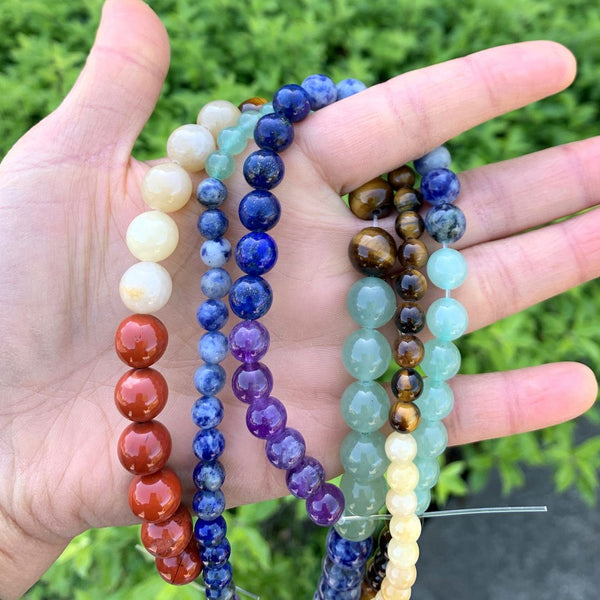 Mixed Gemstone Round Beads, Amethyst, Lapis Lazuli, Blue Sodalite, Aventurine, Tiger Eye, Yellow Jade, Red Jasper Stone Beads, 1 Strand/15 Inch, Size Selections: 6mm/8mm/10mm
