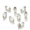 50pcs Tarnish Resistant Corrugated Oval Beads, Sterling Silver Plated Brass, Size Selections: 7x4mm, 10x6mm, 12x8mm