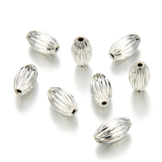 50pcs Tarnish Resistant Corrugated Oval Beads, Sterling Silver Plated Brass, Size Selections: 7x4mm, 10x6mm, 12x8mm