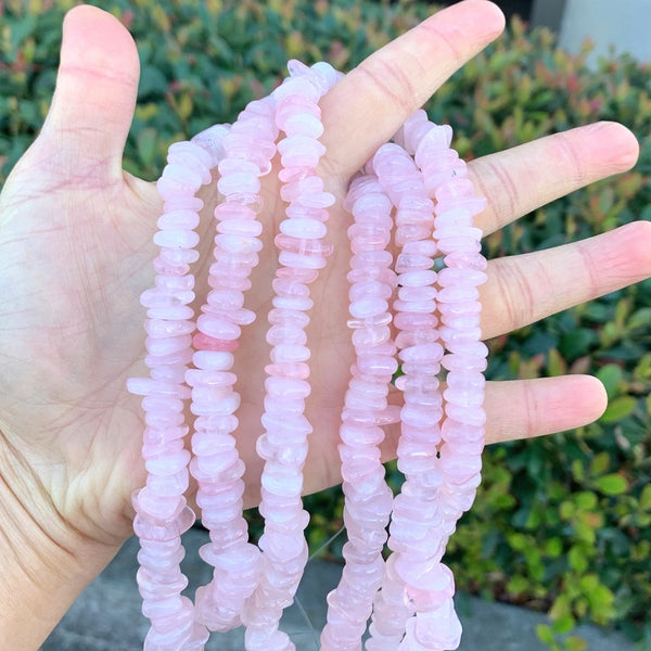 Natural Grade A Rose Quartz Pink Crystal Gemstone Smooth Tumbled Pebble Beads, Irregular, 8mm-10mm, Hole ID 1mm, 1 Strand/15 Inch, GZ3-9