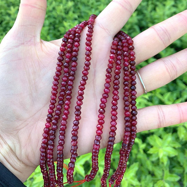 Natural Garnet Red Quartz Gemstone Faceted Rondelle Beads, 4x2mm/Small, Hole ID 0.9mm, 14 Inch/1 Strand, GH1R-3