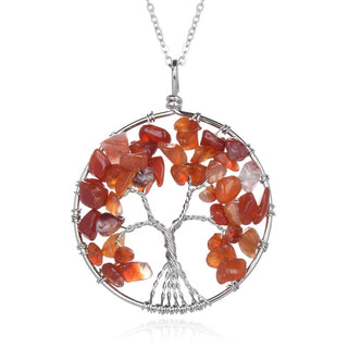 1pc Tree of Life Prosperity Necklace, Natural Carnelian Red Agate Gemstone Pendant, 26 inch Surgical Stainless Steel Chain, GGP9-14