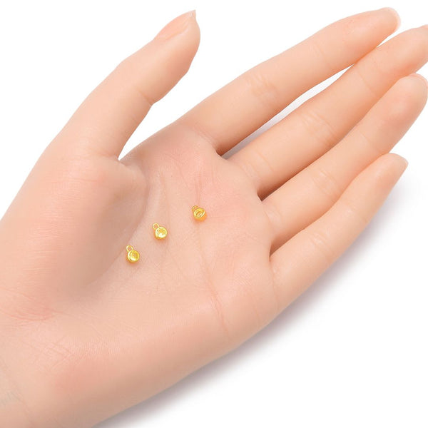 2pcs 925 Sterling Silver 4mm Tiny November Birthstone Charm Drop Pendants, Real 18K Yellow Gold Plated, Yellow Topaz Cubic Zirconia Gemstone, SXP3-11