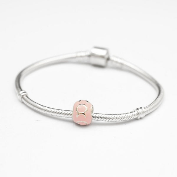 1pc 925 Sterling Silver Taurus Zodiac Sign Bead Charm Pink Enamel, Compatible with Pandora All Other Charm Bracelets, EC57