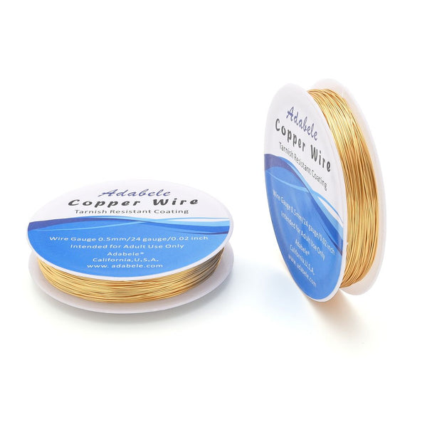 147 Feet Premium Tarnish Resistant Round Jewelry Copper Wire, 0.5mm/24 Gauge, 18K Gold Plated Copper, BF286-5