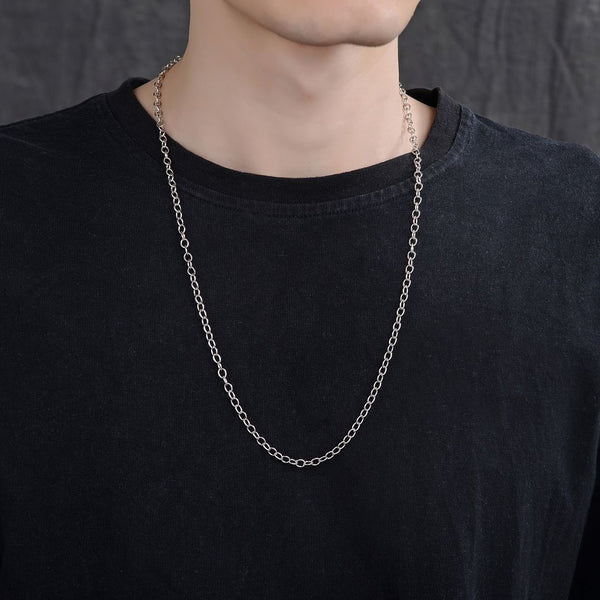 1pc 925 Sterling Silver Rolo Link Cable Chain Necklace, Tarnish Resistant Rhodium Plated, 4.2mm, Large Strong, Length Selections: 18/20/26/28 inch