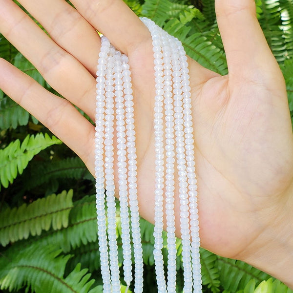 Natural Opal White Quartz Gemstone Faceted Rondelle Beads, 4x2mm/Small, Hole ID 0.9mm, 14 Inch/1 Strand, GH1R-15