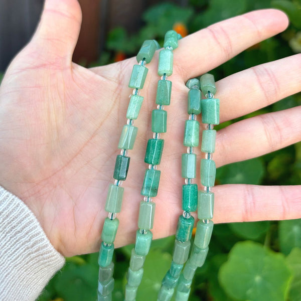 Natural Green Aventurine Gemstone Faceted Tube Beads, 12x7mm, Hole ID 1mm, 15 Inch/1 Strand, GZ8-1