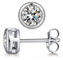 1 pair 925 Sterling Silver 5mm Bezel Stud Earrings, Round Cut Cubic Zirconia CZ Diamond, SSE76-5