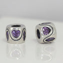 1pc Real 925 Sterling Silver Heart Bead, February Birthstone Charm Cubic Zirconia CZ Purple Amethyst Gemstone, Compatible with Pandora all Other Charm Bracelets, EC617
