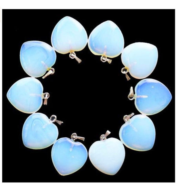 4pcs Synthetic Lab Created White Opal Gemstone Pendants, 20mm Heart Shaped Stone Drops, G2P-H6