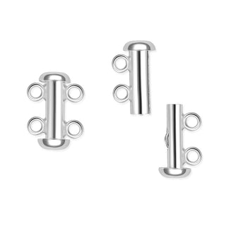 1pc Sterling Silver 2 Strands Slide Lock Tube Clasp Set, Tarnish Resistant Rhodium Plated, 16mm Long, SS92-2