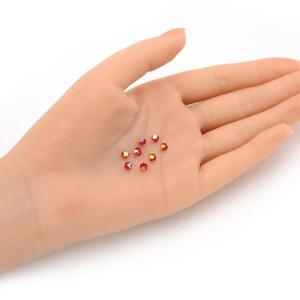 100pcs Preciosa Faceted Bicone Crystal Beads, Light Siam AB, Size Selections: 3mm/4mm/6mm