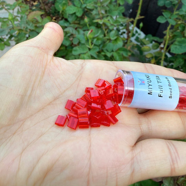 10g Miyuki Full Tila Square Seed Beads 5x5mm, Transparent Light Fire Red TL140