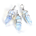 1pc Lab Created White Opal Gemstone Pendant Necklace, 18 Inch Surgical Stainless Steel Chain, GGP-E11