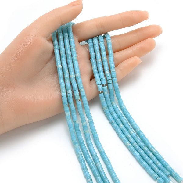 Lab Created Blue Larimar Gemstone Heishi Tube Rondelle Beads, 4x2mm/Small, Hole ID 0.9mm, 14.5 Inch/1 Strand, GH-C31