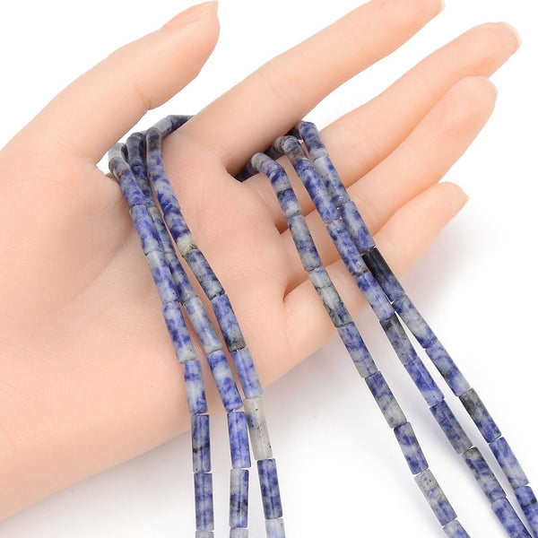 Natural Blue White Chinese Sodalite Gemstone Cylinder Tube Beads, 13x4mm, Hole ID 1mm, 14.5 Inch/1 Strand, GH-H8