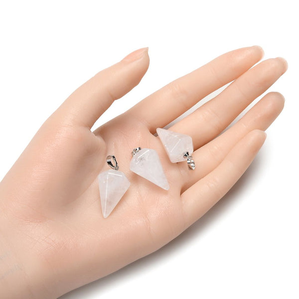 2pcs Natural White Quartz Clear Crystal Gemstone Pendant Drops, 25mm, G2P-M6