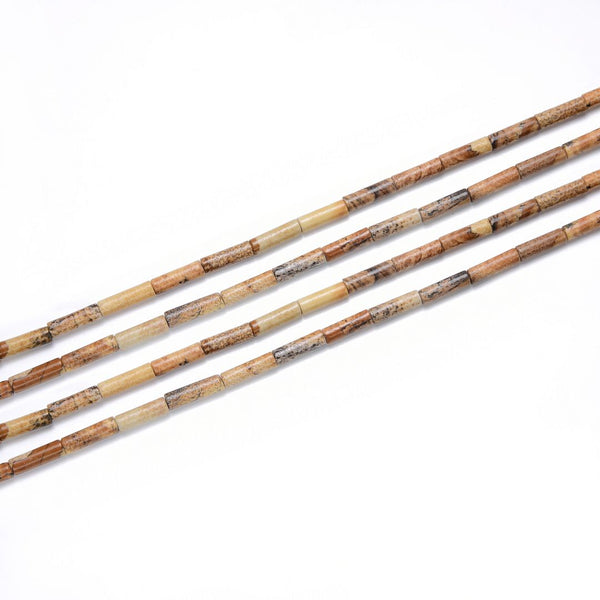 Natural Picture Jasper Gemstone Cylinder Tube Beads, 13x4mm, Hole ID 1mm, 14.5 Inch/1 Strand, GH-H10