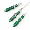 1pc Lab Created Green Malachite Hexagonal Pile Gemstone Pendant Necklace, 18 Inch Surgical Stainless Steel Chain, GGP-D3